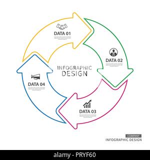 Business thin line circle arrows infographic template with 4 data. Can be used for workflow layout, graph, presentation chart diagram, annual report,  Stock Vector