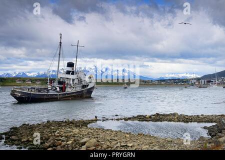 Shipwreck in the Beagle Canal, Ushuaia, Tierra del Fuego Province, Tierra del Fuego, Argentina Stock Photo