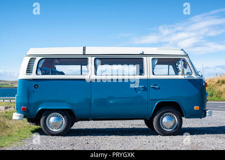 Blue VW-Bus, also Bully, Volkswagen Type 2 T2, manufactured 1967-1979, Great Britain Stock Photo