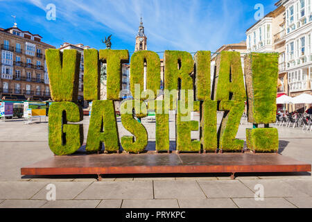 VITORIA-GASTEIZ, SPAIN - SEPTEMBER 28, 2017: Grass sculpture at the Virgen Blanca Square in Vitoria Gasteiz city, Basque Country in northern Spain Stock Photo