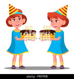 Cartoon little girl holding cake Stock Vector Art & Illustration ...