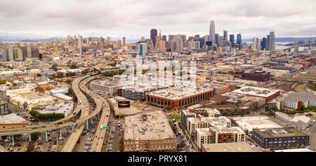 An aerial view of the downtown urban core in San Francisco California from the south end Stock Photo