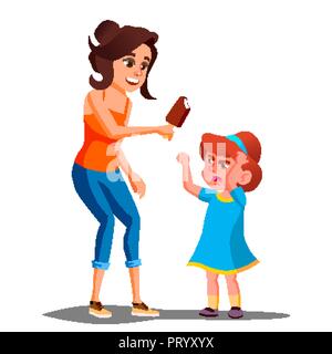 Mother Gives Ice Cream To A Crying Child Vector. Isolated Illustration Stock Vector