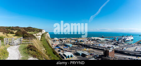 DOVER, UK - 25SEP2018: General view of part of the Eastern Docks complex at Dover and the cliffs above. Stock Photo