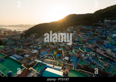 Gamcheon Culture Village formed by houses built in staircase-fashion on the foothills of a coastal mountain in Busan, South Korea. Stock Photo