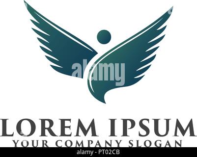 bird wing logo. stand posotion, logo design concept template Stock Vector