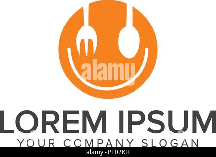 Fork spoon and dish smile logo. Food and Drink logo. restaurant logo design concept template Stock Vector