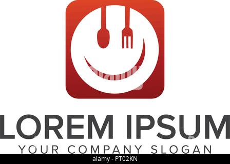 Fork spoon and dish smile logo. Food and Drink logo. restaurant logo design concept template Stock Vector