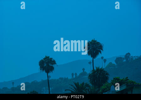 Scenic view of Malibu, California shrouded in fog along the Pacific Coast Highway. (USA) Stock Photo