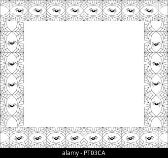 Halloween vector elegant square black spiderweb frame with copy space and spiders on white background. Template for invitation, flyer, fhotoframe, scr Stock Vector