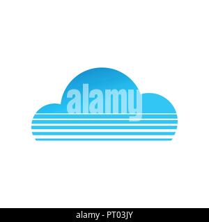 Blue Cloud Shape Striped Lines Vector Symbol Graphic Logo Design Template Stock Vector