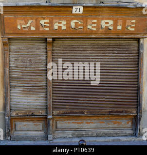 Old  closed haberdashery shop, Carcassonne, Aude, France Stock Photo