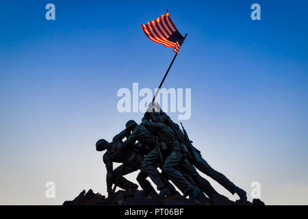 Sunset and silhouette of the Marine Corps War Memorial in Arlington, Virginia. Stock Photo