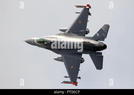 FLORENNES, BELGIUM - JUN 15, 2017: Belgian Air Force F-16 fighter jet aircraft flyby. Stock Photo
