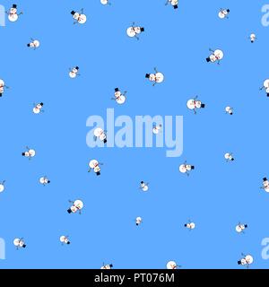 Snowmen seamless pattern. Light blue background. Vector illustration Stock Vector
