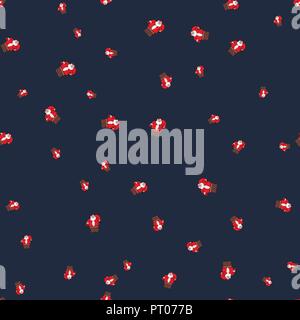 Santa Claus in the fireplace tube seamless pattern. Dark blue background. Vector illustration. Stock Vector