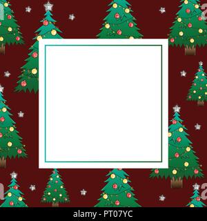 Christmas Tree and Silver Star on Red Banner Card. Vector Illustration. Stock Vector