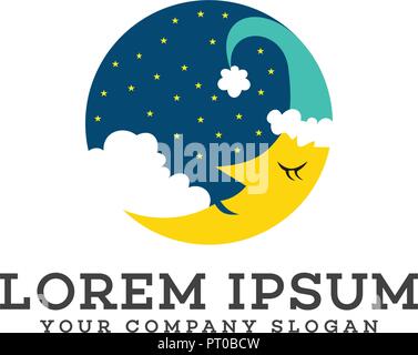 Vector logo, badge and icon of sleeping baby on cloud and moon with ...