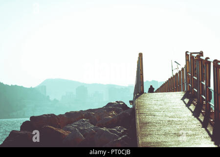 A footbridge leading over a cliff.