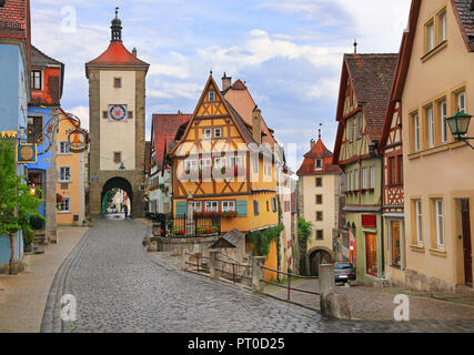 Medieval old street in Rothenburg ob der Tauber , Germany Stock Photo