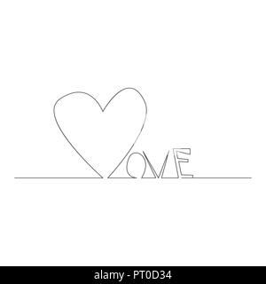 Continuous line drawing. Hearts of word love concept on white background. Vector illustration Stock Vector
