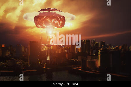 nuclear explosion over the city. 3d rendering concept Stock Photo
