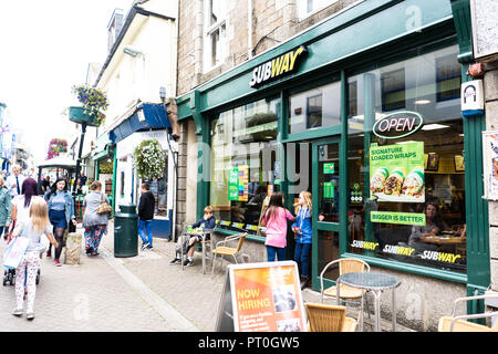 Subway fast food restaurant in Penzance highstreet, Cornwall - England Stock Photo