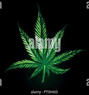 Marijuana leaf. Medical cannabis plant. Isolated on black. Graphic design element for printables, web, prints, t-shirt. illustration Stock Vector