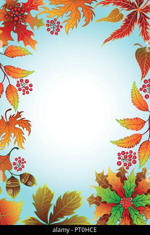 Autumn background with maple leaves and frame for photo with place for your design. Stock Vector