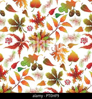 Seamless pattern with autumn leaves and plants. Background easy to use for backdrop, textile, wrapping paper. Stock Vector