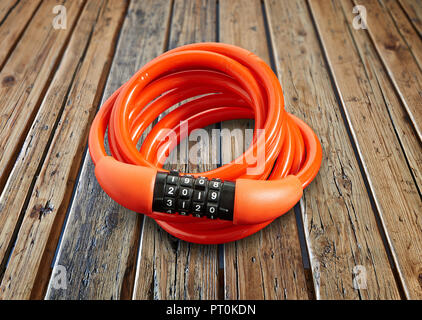 Security system lock for bike with 2019 as password combination on textured wooden table Stock Photo