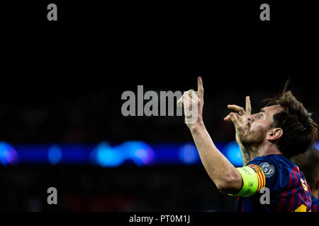 FC Barcelona with Lionel Messi at Wembley stadium during the match vs Tottenham Hotspur. Stock Photo