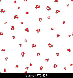 Santa Claus in the fireplace tube seamless pattern. Isolated on a white background.  illustration. Stock Photo