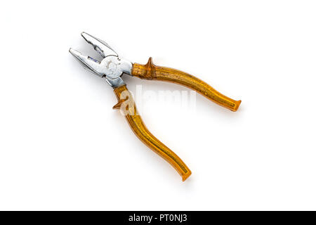 close up of an old lineman pliers, isolated on white Stock Photo