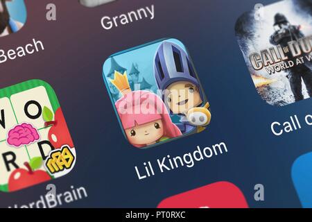 London, United Kingdom - October 05, 2018: Screenshot of the Lil' Kingdom mobile app from Glu Games Inc icon on an iPhone. Stock Photo