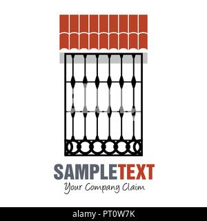 Window with typical Spanish ornamental grille under roof Stock Vector