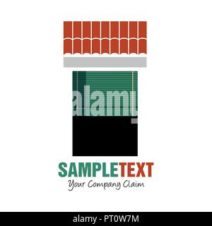 Window with green shutter, under roof. Good for logo Stock Vector