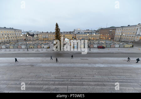 HELSINKI, FINLAND-December 15, 2016: Winter morning view of Senate Square with Christmas Tree and holiday market in Helsinki. Stock Photo