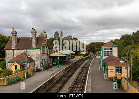 Corfe Castle railway station, Corfe Castle, Wareham, Dorset, England, UK Stock Photo