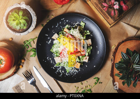 cesar salad with chicken. top view Stock Photo