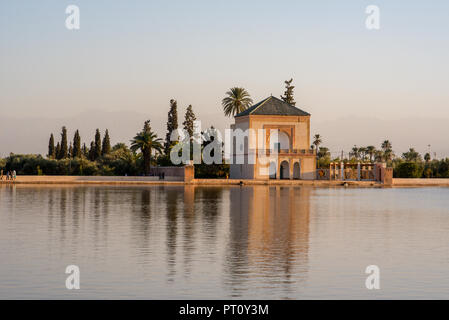 The Menara gardens are botanical gardens located to the west of Marrakech, Morocco, near the Atlas Mountains. Stock Photo