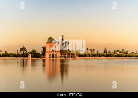 The Menara gardens are botanical gardens located to the west of Marrakech, Morocco, near the Atlas Mountains. Stock Photo