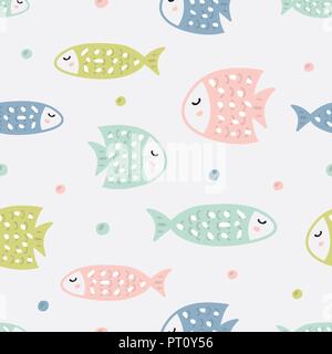 Childish seamless pattern with fish. Creative texture for fabric. Stock Vector