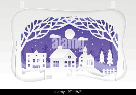 Winter town - modern vector paper cut illustration Stock Vector