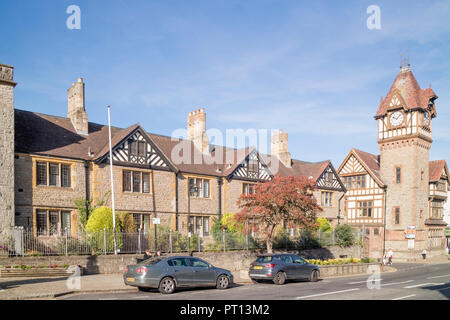 Historic clock tower and Barrett Browning Institute in the market town of Ledbury, Herefordshire, England, UK Stock Photo