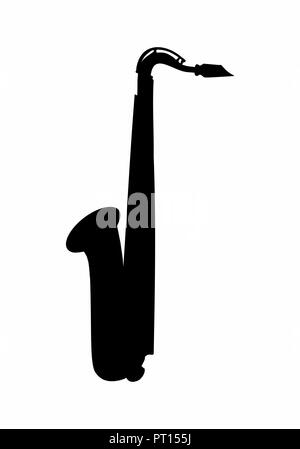 Dark silhouette of a saxophone isolated on white background Stock Vector