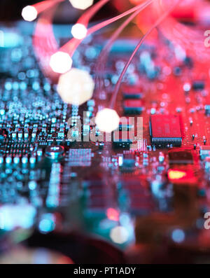 Inside a laptop computer, mother board and electronic components Stock Photo