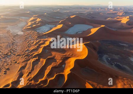 Africa, Namibia, Namib desert, Namib-Naukluft National Park, Aerial view of desert dunes, Dead Vlei and 'Big Daddy' in the morning light