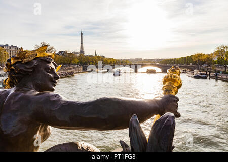 France, Paris, Bronze figures of Pont Alexandre III Stock Photo