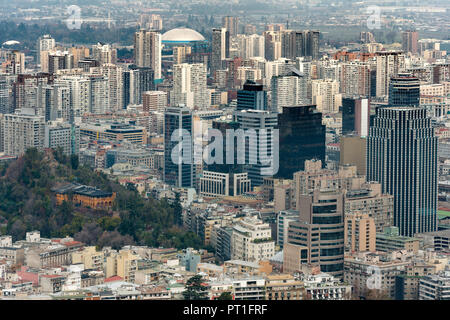 View of buildings at downtown around Santa Lucia hill, Santiago de Chile Stock Photo